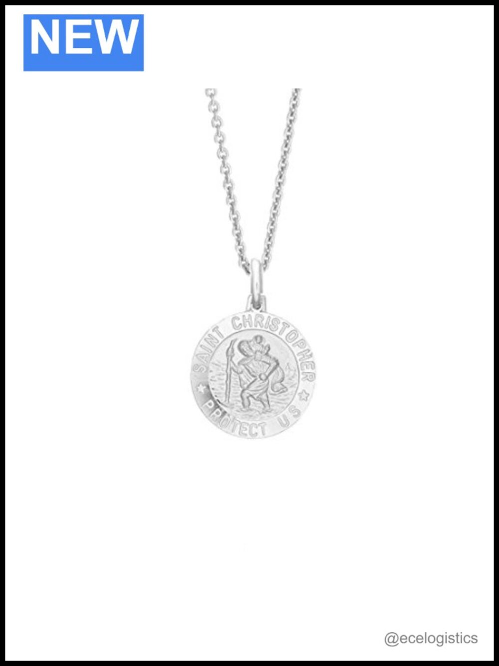 Sterling Silver Saint Christopher Medal Necklace 12mm Round Pendant 16" Cable